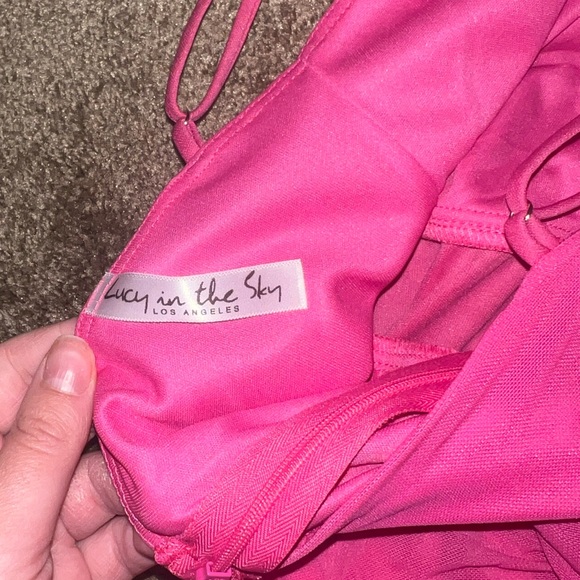 Lucy in the Sky Pink Deep V Mini Dress - Picture 4 of 4